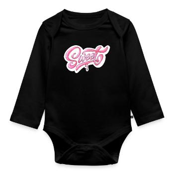 Sweet Pink Glitter Hand Lettered Design - Organic Longsleeve Baby Bodysuit - black - Front