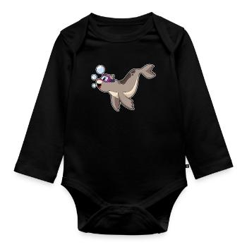 Seehund Taucher Schwimmbrille Tauchen - Baby Bio-Langarm-Body - Schwarz - Vorne