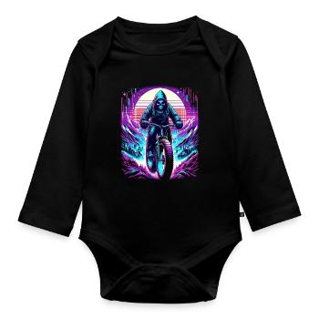 Skeleton Fatbiker Synthwave Retro Bicycle Rider - Body Bébé bio manches longues - noir - Devant