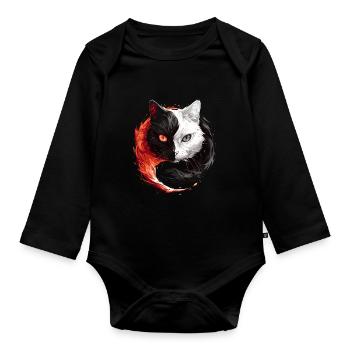 Yin Yang Katzen Katzenkunst für einen - Baby Bio-Langarm-Body - Schwarz - Vorne