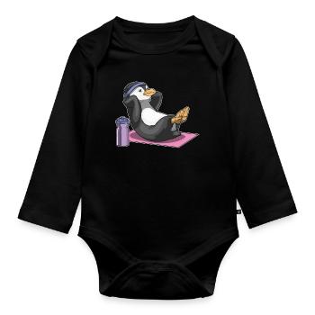 Penguin Abdominal Training Bodybuilding - Organic Longsleeve Baby Bodysuit - black - Front