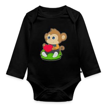Affe Herz - Baby Bio-Langarm-Body - Schwarz - Vorne