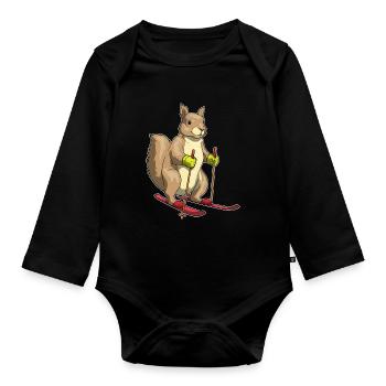 Squirrel, Skier, Ski, Winter Sports - Organic Longsleeve Baby Bodysuit - black - Front