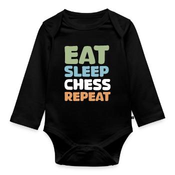 retro chess funny sayings eat sleep repeat - Organic Longsleeve Baby Bodysuit - black - Front
