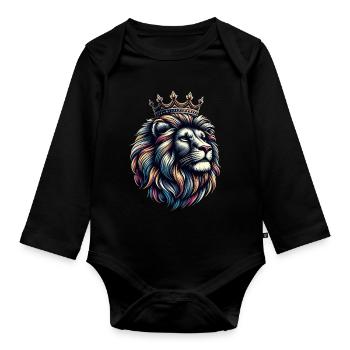 Ein bunter Löwe mit einer Krone - Baby Bio-Langarm-Body - Schwarz - Vorne