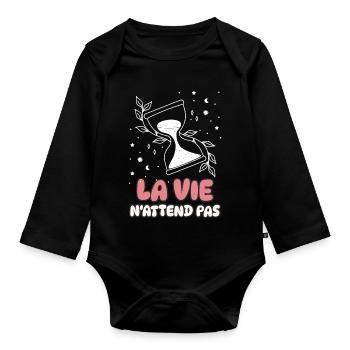 La vie n'attend pas - Body Bébé bio manches longues - noir - Devant