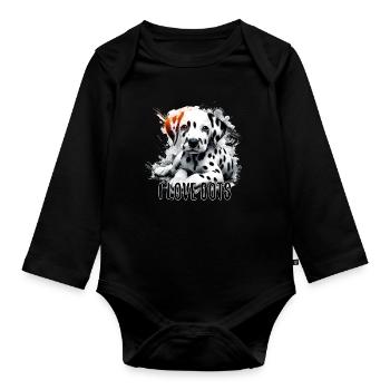 Chiot dalmatien j’aime les pois chien cadeau - Body Bébé bio manches longues - noir - Devant