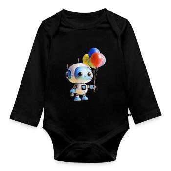 Ballon robot - Body Bébé bio manches longues - noir - Devant