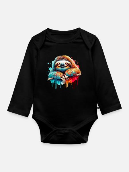 Faultier - Baby Bio-Langarm-Body - Schwarz