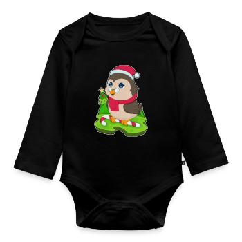 Hibou Noël Candy Cane - Body Bébé bio manches longues - noir - Devant