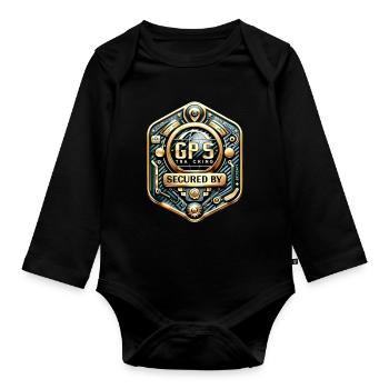 GPS Anti Diebstahl Aufkleber Carbon-Gold - Baby Bio-Langarm-Body - Schwarz - Vorne