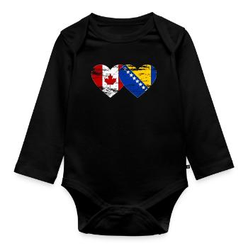Canada Bosnie drapeau coeur utilisé - Body Bébé bio manches longues - noir - Devant