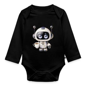 Robot Coffee - Organic Longsleeve Baby Bodysuit - black - Front
