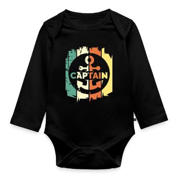 retro Kapitän Anker Logo vintage See Meer Schiff - Baby Bio-Langarm-Body - Schwarz - Vorne