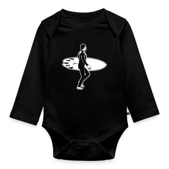 Surfing Illustration - Organic Longsleeve Baby Bodysuit - black - Front