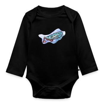 Plume bleu mystique avec ornements - Body Bébé bio manches longues - noir - Devant