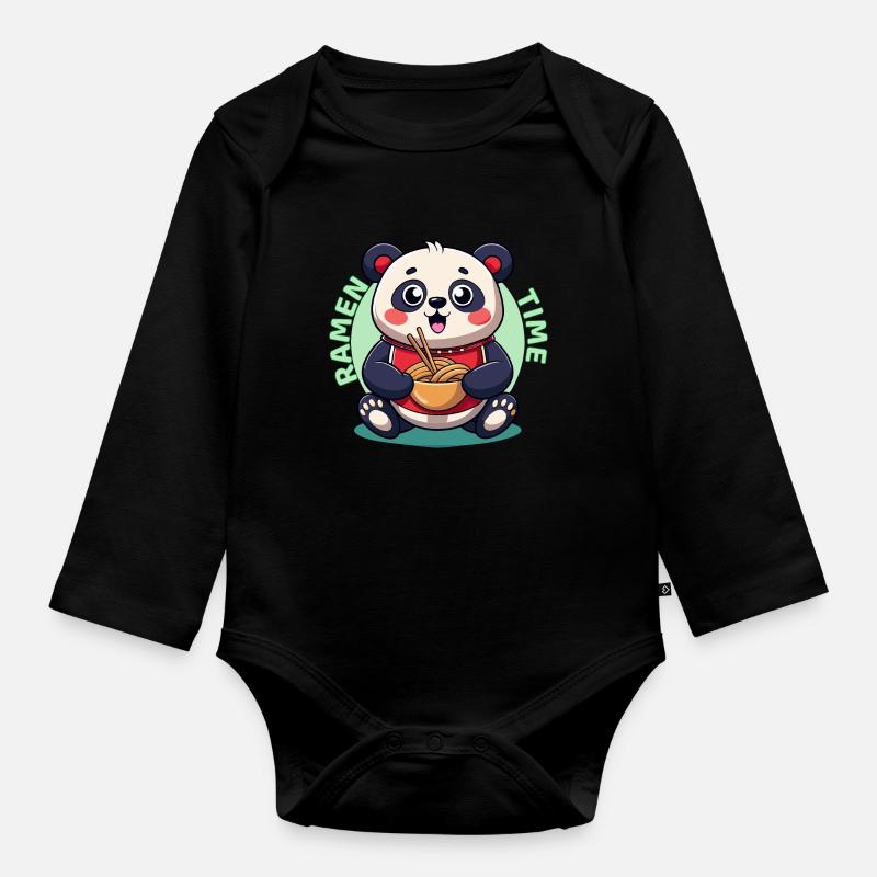 Ramen-Panda Zeit - Baby Bio-Langarm-Body - Schwarz