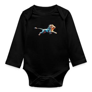 Ausführen von Lion Origami Geometric 3D - Baby Bio-Langarm-Body - Schwarz - Vorne