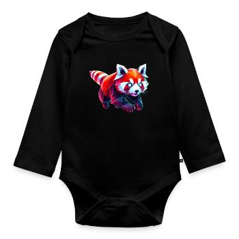 Red Panda Origami Geometric 3D - Organic Longsleeve Baby Bodysuit - black - Front
