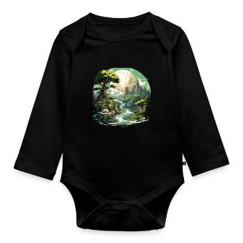 Von der Natur inspirierte landschaftliche Kunst - Baby Bio-Langarm-Body - Schwarz - Vorne