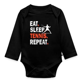 Chemise de tennis Eat Sleep Tennis Repeat Design - Body Bébé bio manches longues - noir - Devant