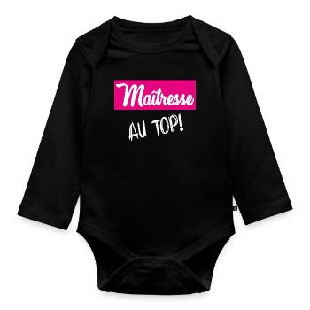 MERCI. THANKS. THANK YOU. ANNIVERSAIRE. NAISSANCE. - Body Bébé bio manches longues - noir - Devant