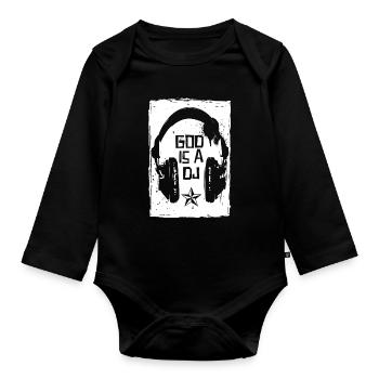 God is a DJ - Organic Longsleeve Baby Bodysuit - black - Front