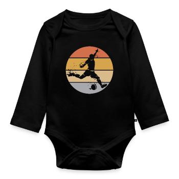 retro Fußball Spieler Torschuss Ball Explosion - Baby Bio-Langarm-Body - Schwarz - Vorne