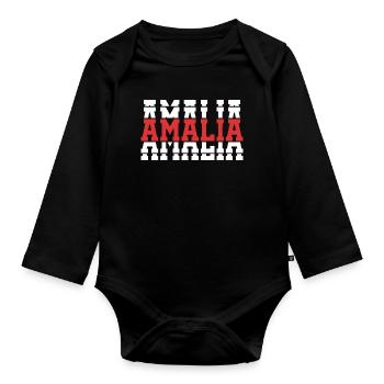 Amalia t-shirt t-shirt idée cadeau texte empilé - Body Bébé bio manches longues - noir - Devant