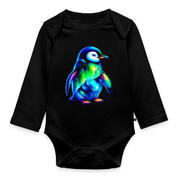 Aurora Borealis Pinguin - Baby Bio-Langarm-Body - Schwarz - Vorne