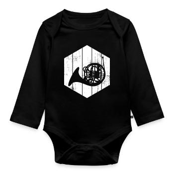 Sketch French horn - Organic Longsleeve Baby Bodysuit - black - Front