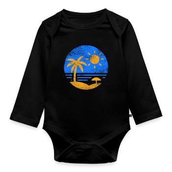 Vintage Beach Blue Orange - Organic Longsleeve Baby Bodysuit - black - Front