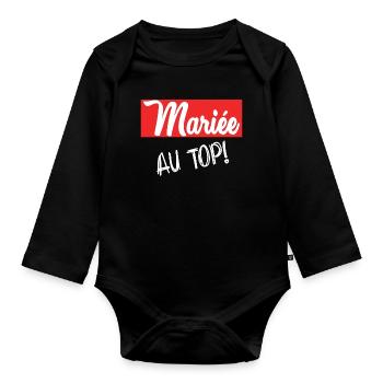 JUST MARRIED. EVJF. SAINT VALENTIN. COUPLE - Body Bébé bio manches longues - noir - Devant