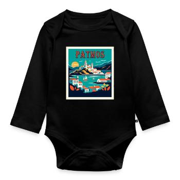 Patmos Griechenland Urlaub Ferien Reisen - Baby Bio-Langarm-Body - Schwarz - Vorne