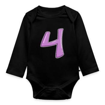 4 - Four Number Number - Organic Longsleeve Baby Bodysuit - black - Front