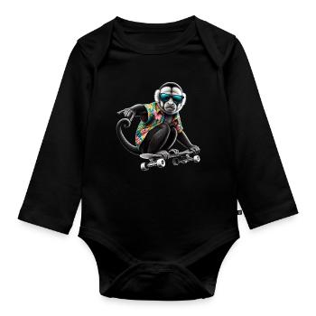 A cool monkey on a skateboard - Organic Longsleeve Baby Bodysuit - black - Front