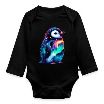 Aurora Borealis Pinguin - Baby Bio-Langarm-Body - Schwarz - Vorne