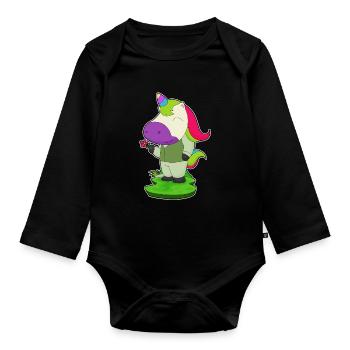 Einhorn Bräutigam Blume Hochzeit - Baby Bio-Langarm-Body - Schwarz - Vorne
