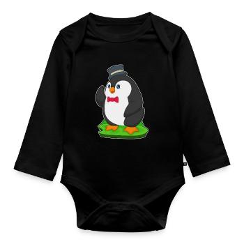 Pinguin Bräutigam Zylinder Hochzeit - Baby Bio-Langarm-Body - Schwarz - Vorne