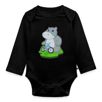 Hippopotame Bicyclette - Body Bébé bio manches longues - noir - Devant