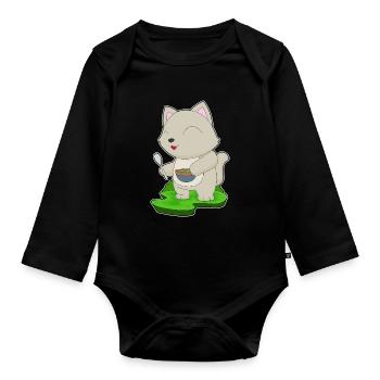 Cat Cooking Bowl Cooking - Organic Longsleeve Baby Bodysuit - black - Front