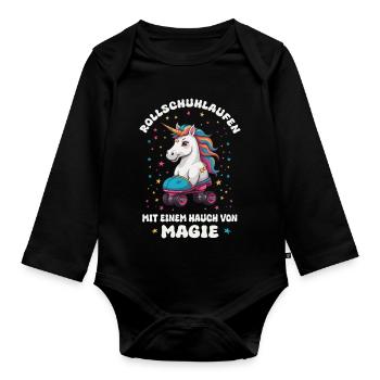Einhorn Rollschuhlaufen - Baby Bio-Langarm-Body - Schwarz - Vorne