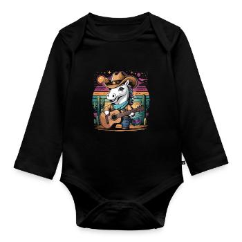 Country-Musik Einhorn mit Gitarre Western - Baby Bio-Langarm-Body - Schwarz - Vorne