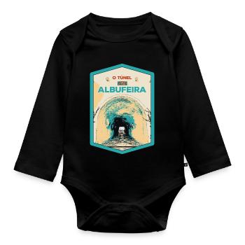 Illustration of the Tunnel to Albufeira Beach - Organic Longsleeve Baby Bodysuit - black - Front