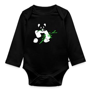 Panda mit Bambus - Baby Bio-Langarm-Body - Schwarz - Vorne
