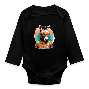 âne décontracté au look d’été avec des lunettes de soleil - Body Bébé bio manches longues - noir - Devant