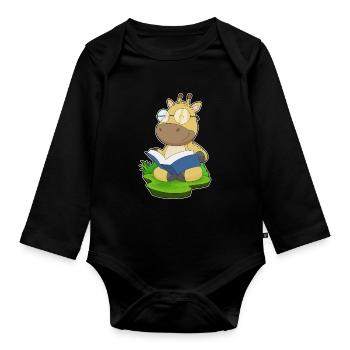 Giraffe Nerd Book Glasses - Organic Longsleeve Baby Bodysuit - black - Front