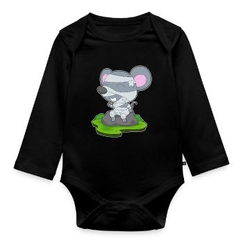 Mouse Halloween Mummy - Organic Longsleeve Baby Bodysuit - black - Front