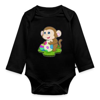 Monkey Easter Easter Eggs - Organic Longsleeve Baby Bodysuit - black - Front