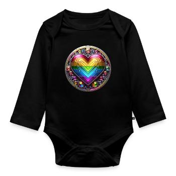 Coeur arc-en-ciel métallique - Body Bébé bio manches longues - noir - Devant